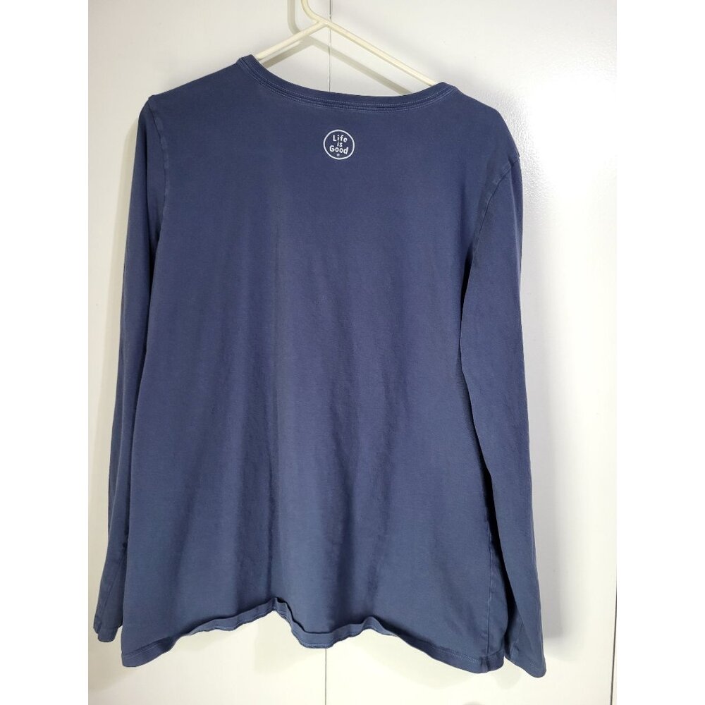 LIFE IS GOOD "Chocolate Nevers Asks Questions" Long Sleeve V Neck T Shirt SZ LG - Picture 2 of 8